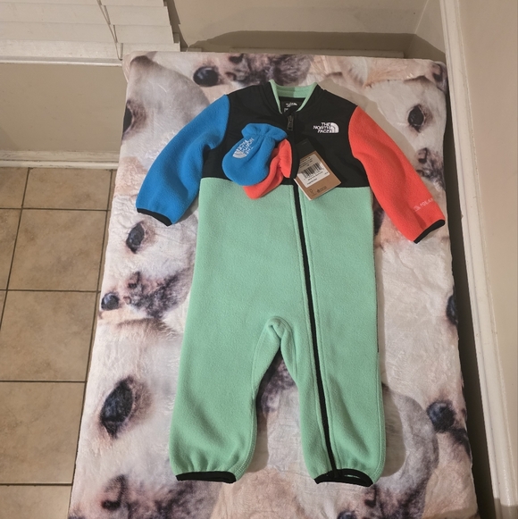 The North Face Kids One Piece in Green and Coral